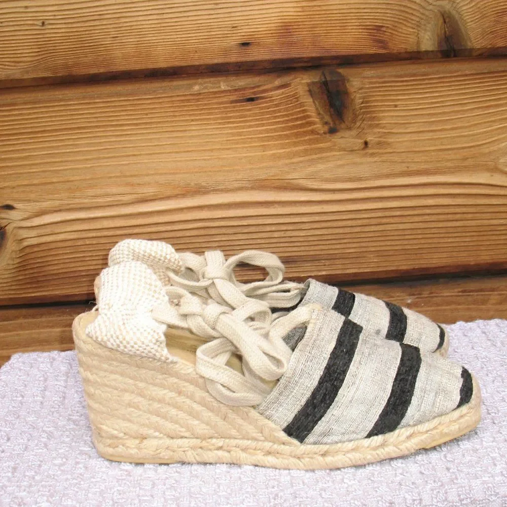 Vintage 90's Wedge Ankle Wrap Espadrille Wedges